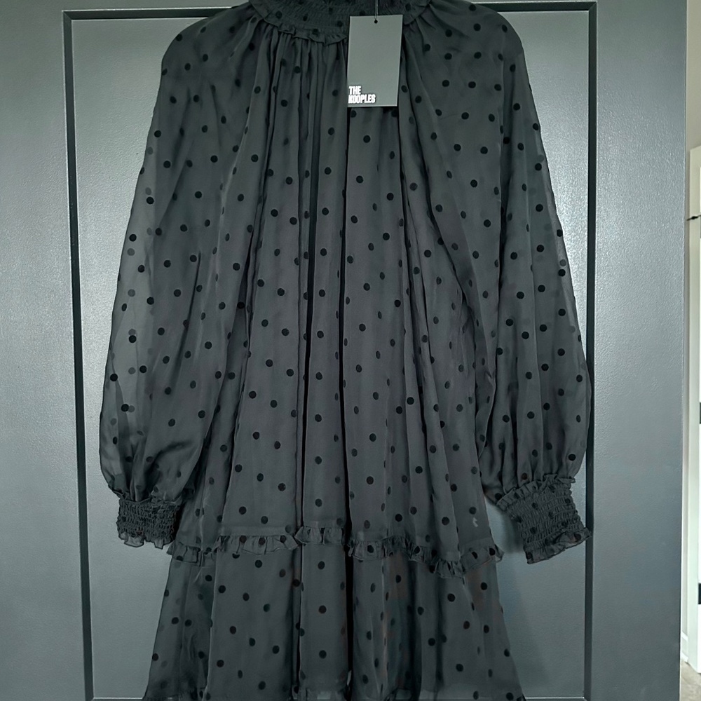 🖤✨ NWT The Kooples Black Sheer Polka Dot 2-Piece Mini Dress | Versatile $415! - Picture 5 of 12
